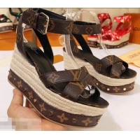 Low Price Louis Vuitton Heel 10cm Platform 6cm Timelapse Wedge Sandals Monogram Canvas LV94909 Brown 2019