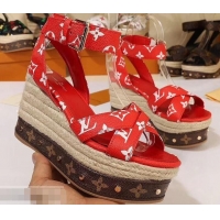 Duplicate Louis Vuitton Heel 10cm Platform 6cm Timelapse Wedge Sandals Monogram Canvas LV94909 Red 2019