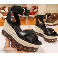 Low Price Louis Vuitton Heel 10cm Platform 6cm Timelapse Wedge Sandals Monogram Canvas LV94909 Black 2019