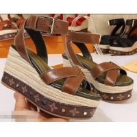 Good Quality Louis Vuitton Heel 10cm Platform 6cm Timelapse Wedge Sandals LV94912 Brown 2019