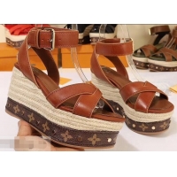 Cheapest Louis Vuitton Heel 10cm Platform 6cm Timelapse Wedge Sandals LV94912 Caramel 2019