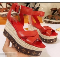 Discount Louis Vuitton Heel 10cm Platform 6cm Timelapse Wedge Sandals LV94912 Red 2019