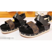 Discount Louis Vuitton Calf Leather and Patent Monogram Canvas Timelapse Sandals LV94915 Black 2019