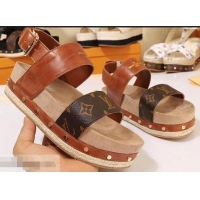 Cheap Louis Vuitton Calf Leather and Patent Monogram Canvas Timelapse Sandals LV94915 Brown 2019