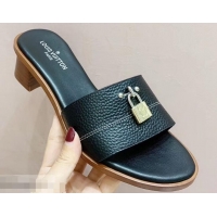 High Quality Louis Vuitton Heel 4.5cm Lock It Mules LV942921 Grained Black 2019