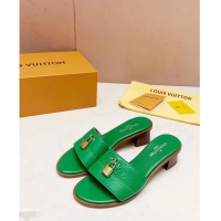 AAAAA Design Louis Vuitton Heel 4.5cm Lock It Mules LV942921 Grained Green 2019