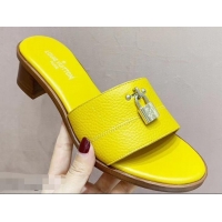 Low Price Louis Vuitton Heel 4.5cm Lock It Mules LV942921 Grained Yellow 2019