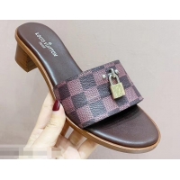 Newest Louis Vuitton Heel 4.5cm Lock It Mules LV94922 Damier Ebene Canvas 2019