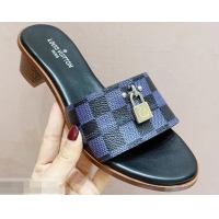 Hot Sale Louis Vuitton Heel 4.5cm Lock It Mules LV94292 Damier Graphite Canvas 2019