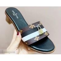 Promotional Louis Vuitton Heel 4.5cm Lock It Mules LV94928 Monogram Canvas Stripe Black/White 2019