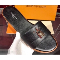 Buy Low Cost Louis Vuitton Lock It Flat Mules LV94901 Grained Black 2019