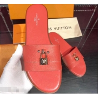 Cheapest Louis Vuitton Lock It Flat Mules LV94901 Grained Red 2019