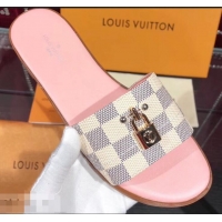 Imitation Charming Louis Vuitton Lock It Flat Mules LV94905 Damier Azur Canvas 2019