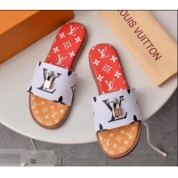 Top Quality  Louis Vuitton Lock It Flat Mules Monogram Canvas LV94909 White/Red/Yellow 2019