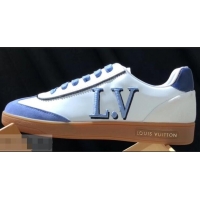 Top Design Louis Vuitton Embroidered LV Frontrow Sneakers LV95301 Blue 2019