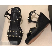 Famous Brand Valentino Heel 8.5cm Wedge Sandals VT96101 Black With Studs 2019