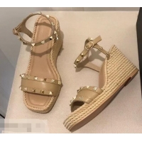 Inexpensive Valentino Heel 8.5cm Wedge Sandals VT96101 Beige With Studs 2019