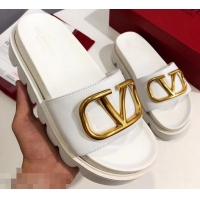 Hot Sell Valentino Heel 6cm Slide Sandals VT96313 White With VLogo Detail 2019