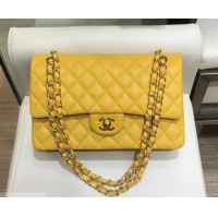 Practical Chanel Caviar 1112 Classic Medium Flap Bag Yellow with gold hardware