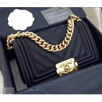 Luxury Chanel Original Quality small caviar chevron Boy Bag black With Gold Hardware 616011