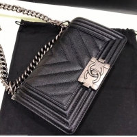 Perfect Chanel Original Quality small caviar chevron Boy Bag black With silver Hardware 616012