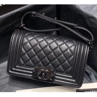 Stylish Chanel Original Quality so black small Boy Bag in caviar leather 616017