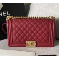 Luxury Chanel Original Quality caviar medium Boy Bag burgundy with gold hardware 616017