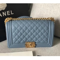 Elegant Chanel Original Quality caviar medium Boy Bag gray blue with gold hardware 616017