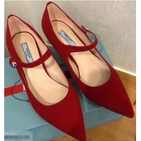 Hot Sale Prada Heel 6cm Strap with Button Pumps P96311 Suede Red 2019