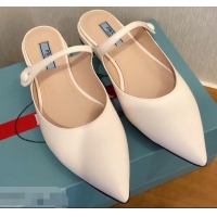 Discount Prada Heel 1.5cm Strap with Button Mules P96322 Leather White 2019