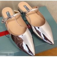 Low Cost Prada Heel 1.5cm Strap with Button Mules P96326 Metallic Silver 2019