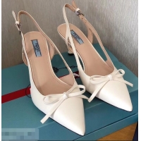 Imitation Prada Heel 6cm Bow Pumps P96328 Leather White 2019