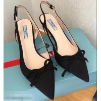 New Style Prada Heel 6cm Bow Pumps P96330 Suede Black 2019