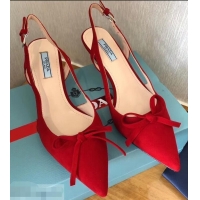 New Arrivals Prada Heel 6cm Bow Pumps P96330 Suede Red 2019