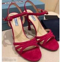 Buy Cheap Prada Heel 8.5cm Suede Leather Sandals P96334 Red 2019