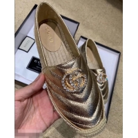 Low Cost Gucci Glitter Espadrilles G96301 Gold With Crystal Double G 2019