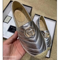 OUTLETS Gucci Glitter Espadrilles G96301 Silver With Crystal Double G 2019