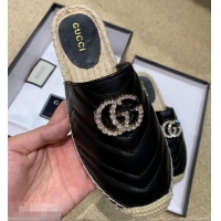 Newly Launched Gucci Glitter Espadrilles Slippers G96305 Black With Crystal Double G 2019