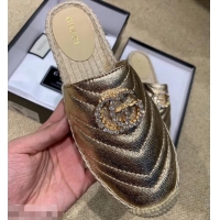 Inexpensive Gucci Glitter Espadrilles Slippers G96305 Gold With Crystal Double G 2019