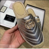 Discount Gucci Glitter Espadrilles Slippers G96305 Silver With Crystal Double G 2019