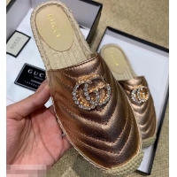 Cheap Gucci Glitter Espadrilles Slippers G96305 Pink Gold With Crystal Double G 2019