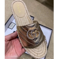 Discount Gucci Glitter Espadrilles Slides Sandals G96309 Gold With Crystal Double G 2019