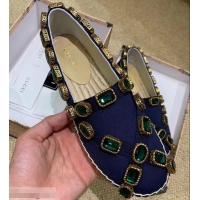 Latest Styles Gucci Canvas Espadrilles 573025 Blue with Crystals 2019