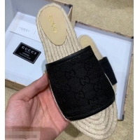 Imitation Gucci Canvas GG Espadrilles Slides Sandals G96343 Black 2019