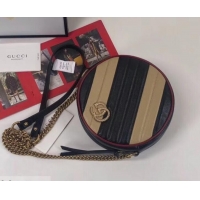 Discount Gucci Diagonal GG Marmont Mini Round Shoulder Bag 550154 Beige/Black 2019