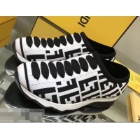 Classic Faux Fendi Fabric Lace Up Sneakers F82209 White