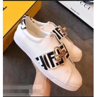 Classic Fake Fendi Minimalist Sneakers with FF Logo Band F89807 White