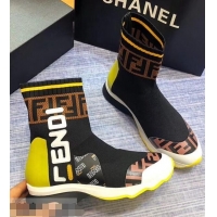 Top Quality Fendi Graffiti Logo Sock Short Boots F81106 Black