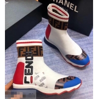 Best Imitation Fendi Graffiti Logo Sock Short Boots F81107 White