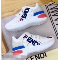 Imitation Fendi Leather Mania Print Applique Lace-up Sneakers F81108 White